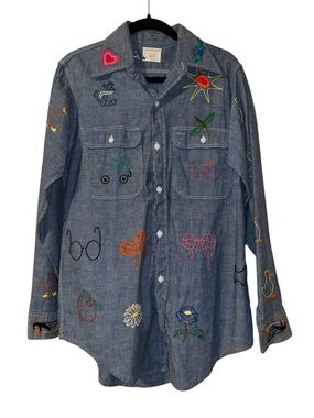 VTG Hippy 60s USA Made Chambray Embroidered JCPenney Rockabilly Shirt S